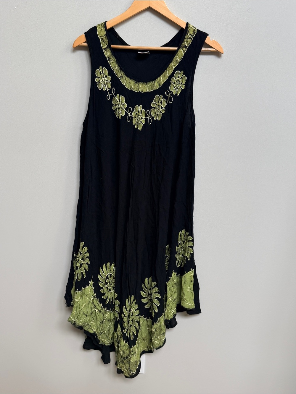 Black & Olive Floral Embroidered Sleeveless Boho Dress